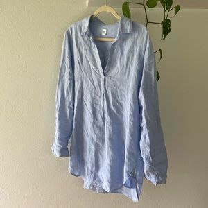 Gap linen tunic v neck 100% linen top light blue